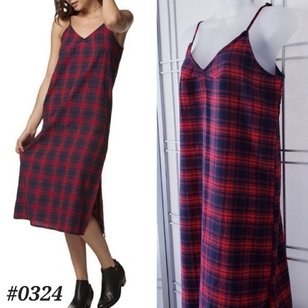 🩶PPLA Ella NWT! blue & red woven plaid 100% Cotton dress 🤍Size Medium